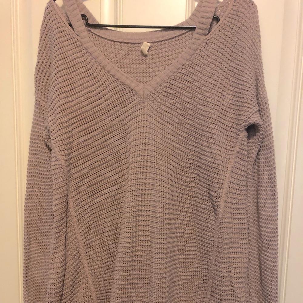 Blush cold shoulder v neck sweater